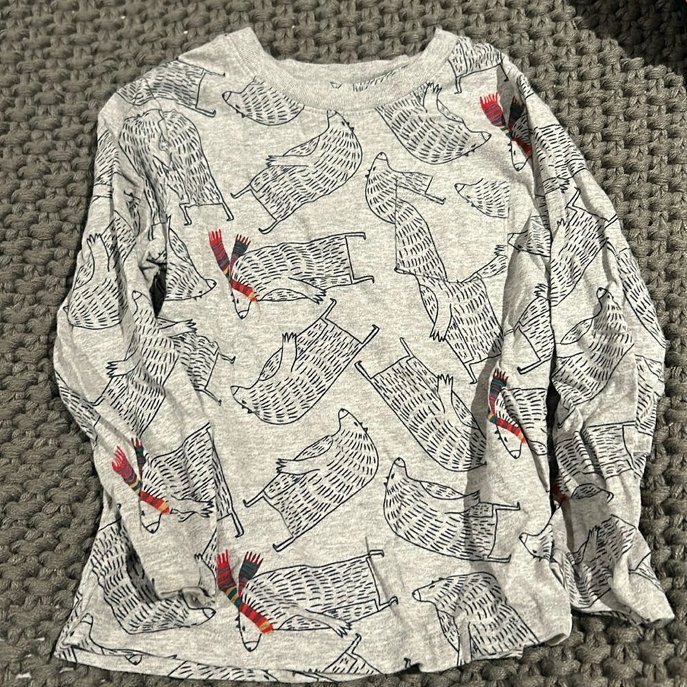 4t little boy gap organic long sleeve shirt -grey animal